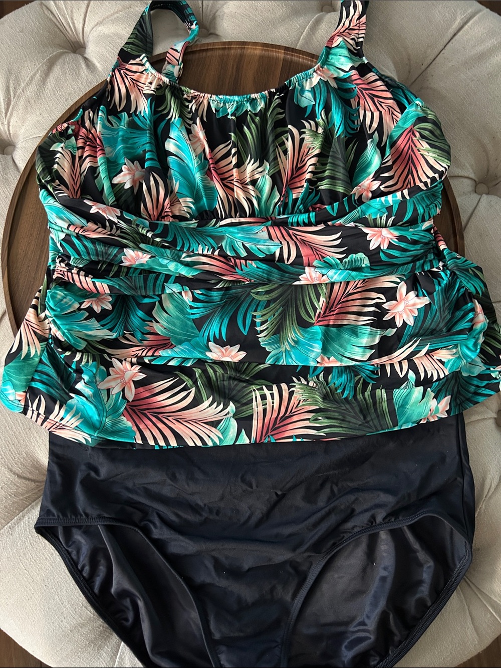 Lands' End Black Tropical Print Tankini Set